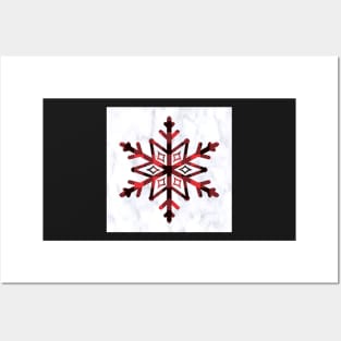 Wubtertune Snowflake Buffalo Red Checks on White Marble Look Graphic Design Christmas Posters and Art